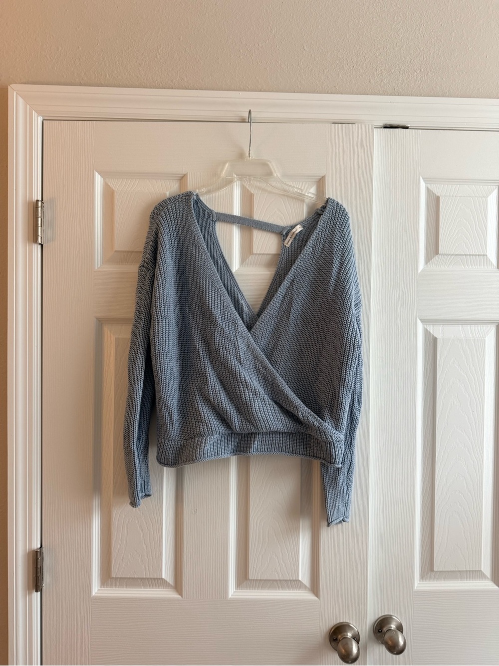 moon & madison Light Blue Wrap-Front Knit Sweater